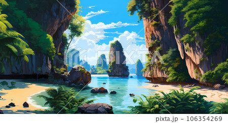 Illustration of a beautiful view of James Bond Island, Thailand 106354269