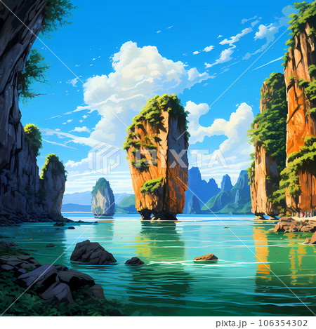 Illustration of a beautiful view of James Bond Island, Thailand 106354302
