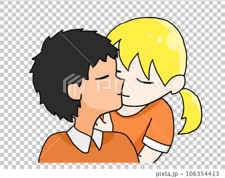 Illustration of a kissing couple (Japanese boy and white girl) 106354413