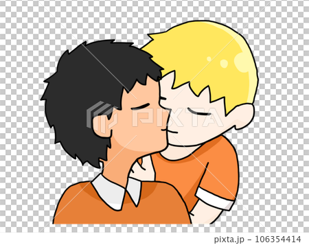 Illustration of a kissing couple (Japanese boy and Caucasian boy) 106354414