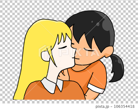 Illustration of a kissing couple (white girls and Japanese girls) 106354418