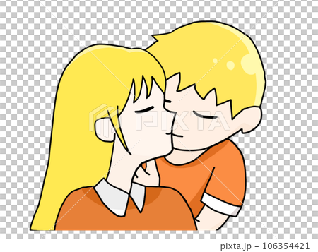 Illustration of a kissing couple (white girl and white boy) Illustration of a kissing couple (white girl and white boy) 106354421