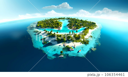 Illustration of a beautiful aerial view of a tropical island 106354461