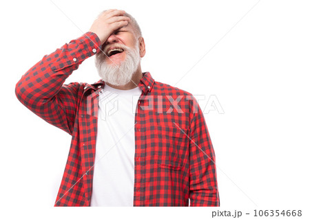 cute 60s middle aged mature man in stylish shirt goofed 106354668