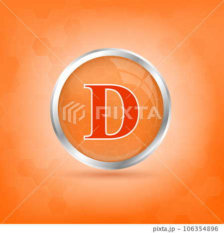 Vitamin D icon structure orange substance.  Personal care, beauty concept. Medicine health symbol of thiamine. Drug business concept. 3D Vitamin complex with chemical formula. Vector Illustration. 106354896