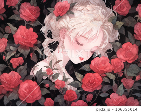 暗闇の中の薔薇の女性のイラスト素材 [106355014] - PIXTA