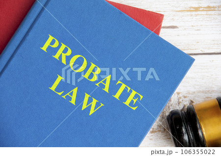 Top view of Probate law book with gavel on white background. Probate law concept. 106355022