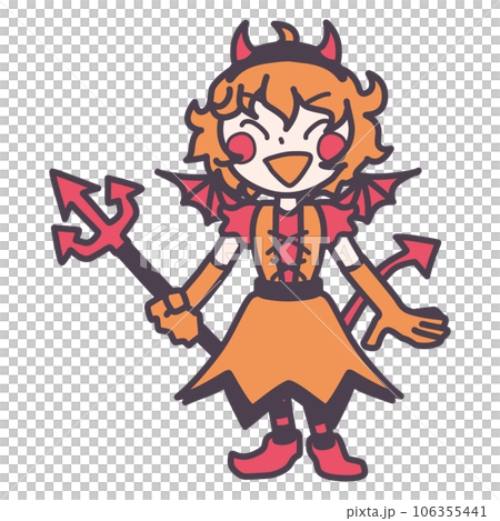 Color illustration of a smiling girl in a cute devil costume 106355441