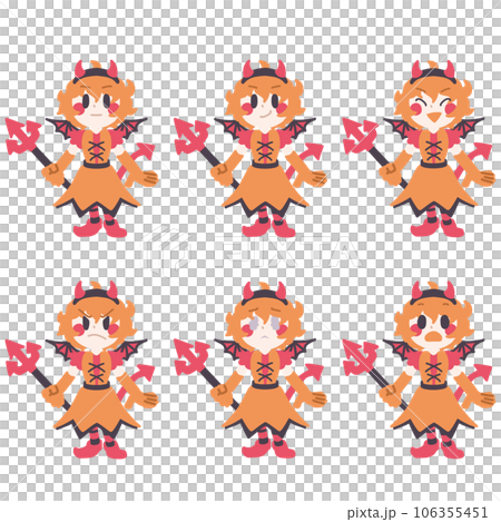 Color illustration set of cute girls with various expressions in devil costumes Color illustration set of cute girls with various expressions in devil costumes 106355451