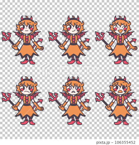 Color illustration set of cute girls with various expressions in devil costumes Color illustration set of cute girls with various expressions in devil costumes 106355452