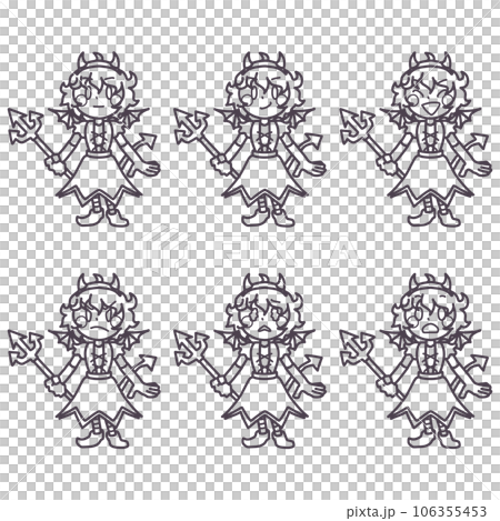 A line drawing set of a cute girl with various expressions in a devil's costume 106355453