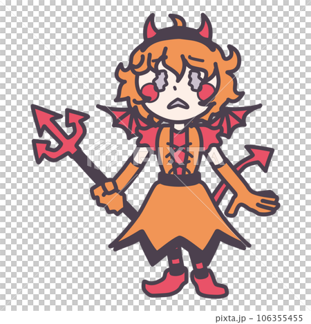 かわいい悪魔の仮装をした悲しんでいる女の子のカラーイラスト 106355455