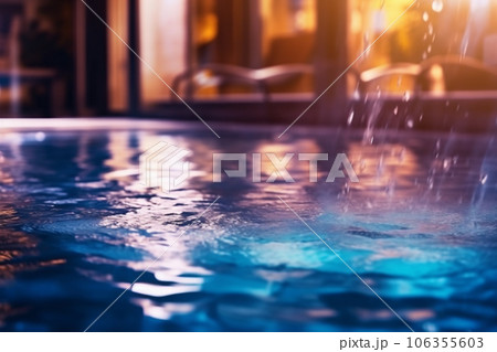 Hot spring bathing bathroom, pink and blue light color decoration interior. Welness center. AI Generative Hot spring bathing bathroom, pink and blue light color decoration interior. Welness center. AI Generative 106355603