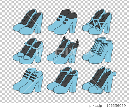 Illustration set of light blue heel shoes 106356039