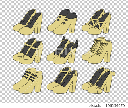 Illustration set of yellow heel shoes Illustration set of yellow heel shoes 106356070