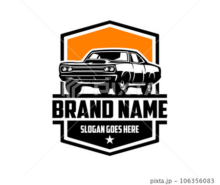 1969 dodge super bee car vintage logo. silhouette design vector illustration. isolated white background view of beside evening sky. best for emblem, icon, old car industry 106356083