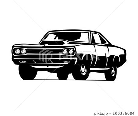 1969 dodge super bee car vintage logo. silhouette design vector illustration. isolated white background view from side. best for emblem, icon, old car industry 106356084