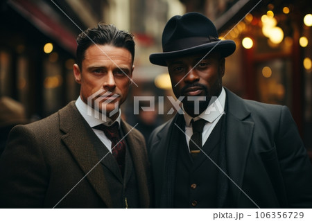 Group of gangster in the 1930 on the street of the city. Generative Ai 106356729
