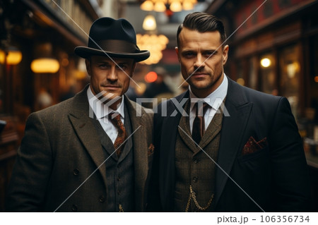 Group of gangster in the 1930 on the street of the city. Generative Ai 106356734