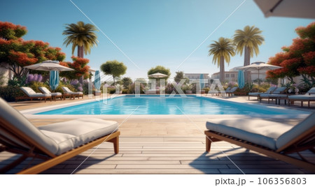 A pool with stylish furniture, decorative...のイラスト素材 [106356803] - PIXTA
