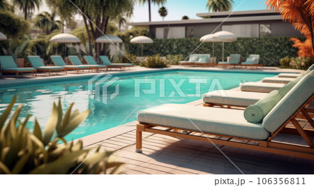 A pool with stylish furniture, decorative...のイラスト素材 [106356811] - PIXTA