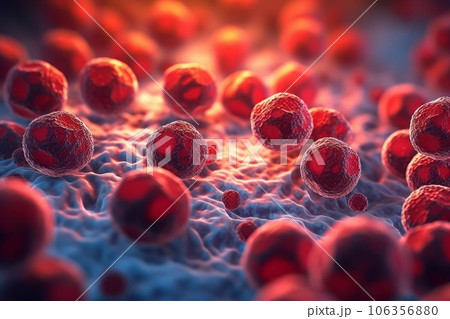 Red blood cells transforming into other essential components of the body, such as muscle cells or brain cells, highlighting their multifaceted role in overall health. Generative Ai 106356880