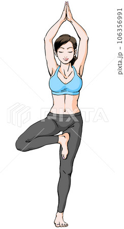 ヨガ・木のポーズをする若い女性_手伸ばし_瞑想 106356991