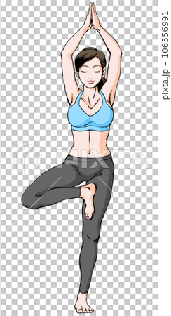 ヨガ・木のポーズをする若い女性_手伸ばし_瞑想 106356991