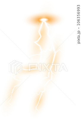 Yellow Magic lightning and bright light effects. Discharge electric current. Charge current. Natural phenomena. PNG. 106356993