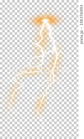 Yellow Magic lightning and bright light effects. Discharge electric current. Charge current. Natural phenomena. PNG. 106356993