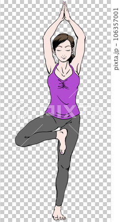 木のポーズをする若い女性_手伸ばしキャミソール_瞑想2 木のポーズをする若い女性_手伸ばしキャミソール_瞑想2 106357001