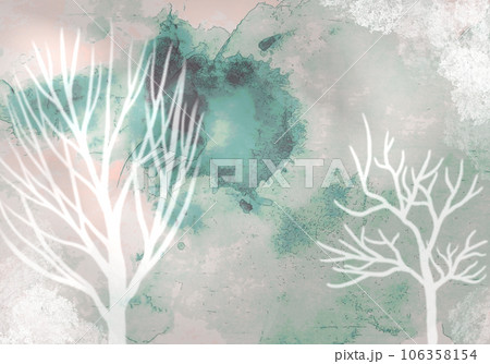 幻想的な森・白い木とにじみ水彩風景イラスト 106358154