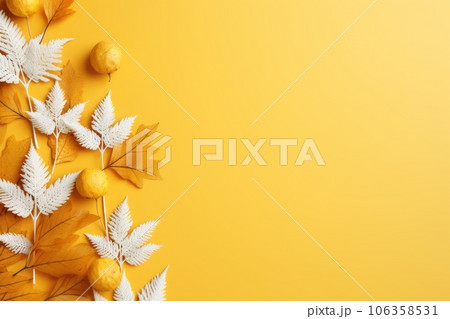 Autumn simple background with a pumpkins and fall leaves. Generative AI 106358531