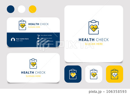 Health check logo design with editable slogan. Branding book and business card template. 106358593