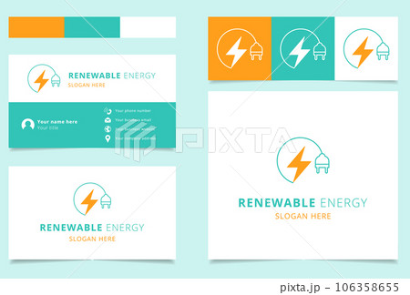 Renewable energy logo design with editable slogan. Branding book and business card template. 106358655