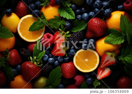 Top view mix of abstract fruit seamless. Generative AI Top view mix of abstract fruit seamless. Generative AI 106358809