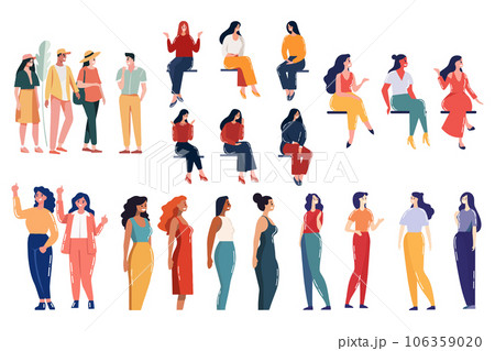 Hand Drawn A group of characters standing and talking at a party in flat style Hand Drawn A group of characters standing and talking at a party in flat style 106359020