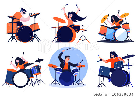 Hand Drawn musicians playing drums in flat style 106359034
