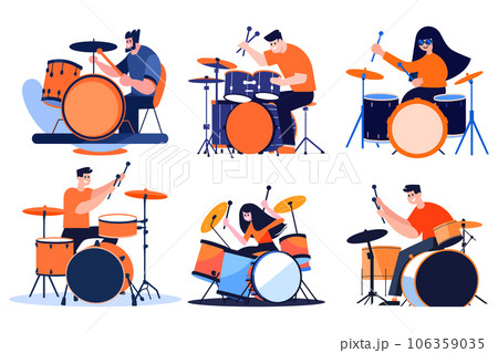 Hand Drawn musicians playing drums in flat style 106359035