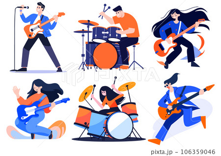 Hand Drawn musicians playing guitar and singing in flat style 106359046