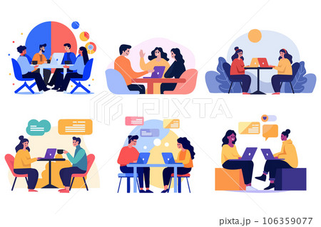 Hand Drawn Businessmen sitting and consulting together in flat style 106359077