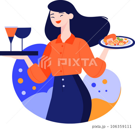 Hand Drawn happy food waiter in flat style Hand Drawn happy food waiter in flat style 106359111