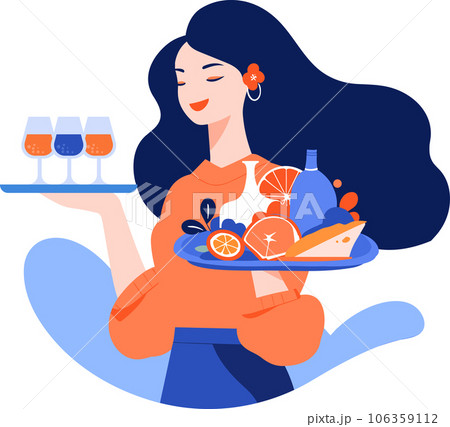 Hand Drawn happy food waiter in flat style Hand Drawn happy food waiter in flat style 106359112