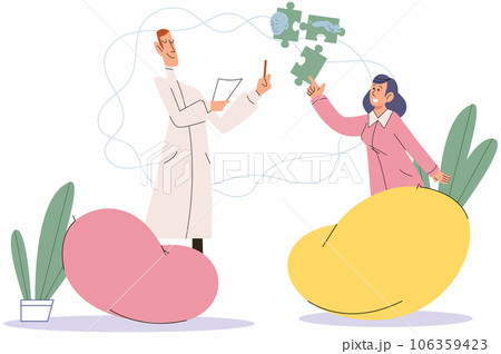 Mental therapy sessions with psychotherapists. Patient at psychoanalysis and CBT therapy with therapist. Specialist psychologist use cognitive analysis. Mental health, psychology, psychiatry concept Mental therapy sessions with psychotherapists. Patient at psychoanalysis and CBT therapy with therapist. Specialist psychologist use cognitive analysis. Mental health, psychology, psychiatry concept 106359423