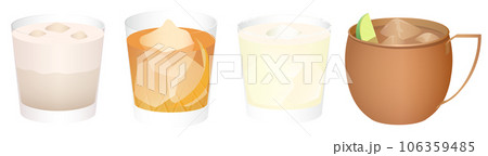 カクテルイラスト素材セット　モスコミュール　ソルティドッグ　カルアミルク　オールドファッション 106359485