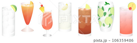 カクテルイラスト素材セット　ジントニック　シンガポールスリング　モヒート　カンパリオレンジ 106359486