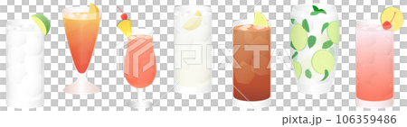 カクテルイラスト素材セット　ジントニック　シンガポールスリング　モヒート　カンパリオレンジ 106359486