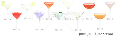 カクテルイラスト素材セット　アレキサンダー　ブルームーン　マティーニ　マルガリータ　マンハッタン 106359488