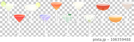 カクテルイラスト素材セット　アレキサンダー　ブルームーン　マティーニ　マルガリータ　マンハッタン 106359488