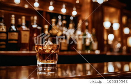 バーのカウンターに置かれたウイスキーのイメージ: AI生成画像 106359548